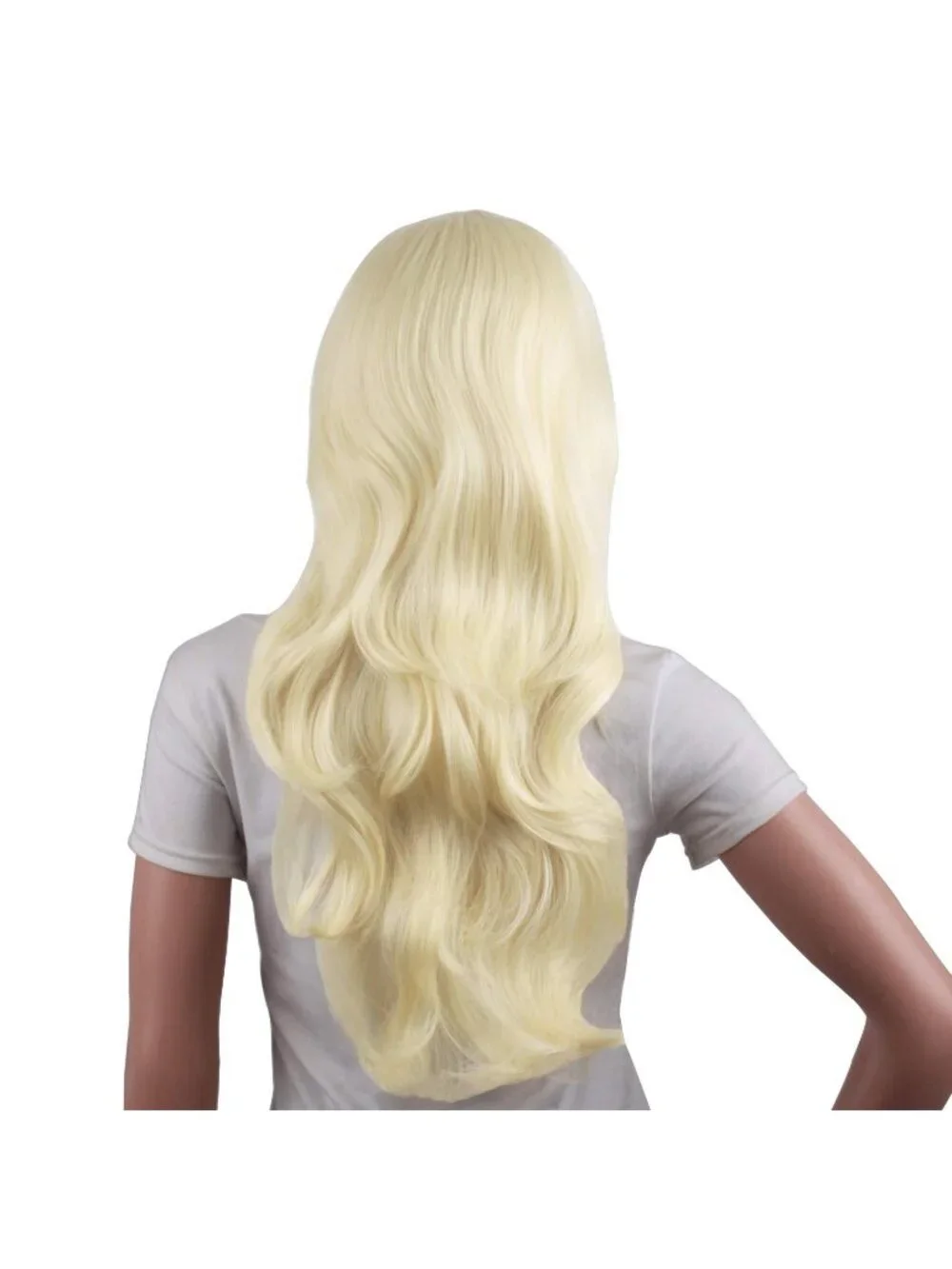Women's Light Blonde 24 Inch Synthetic Modern Long Wavy Side Bangs Wigs